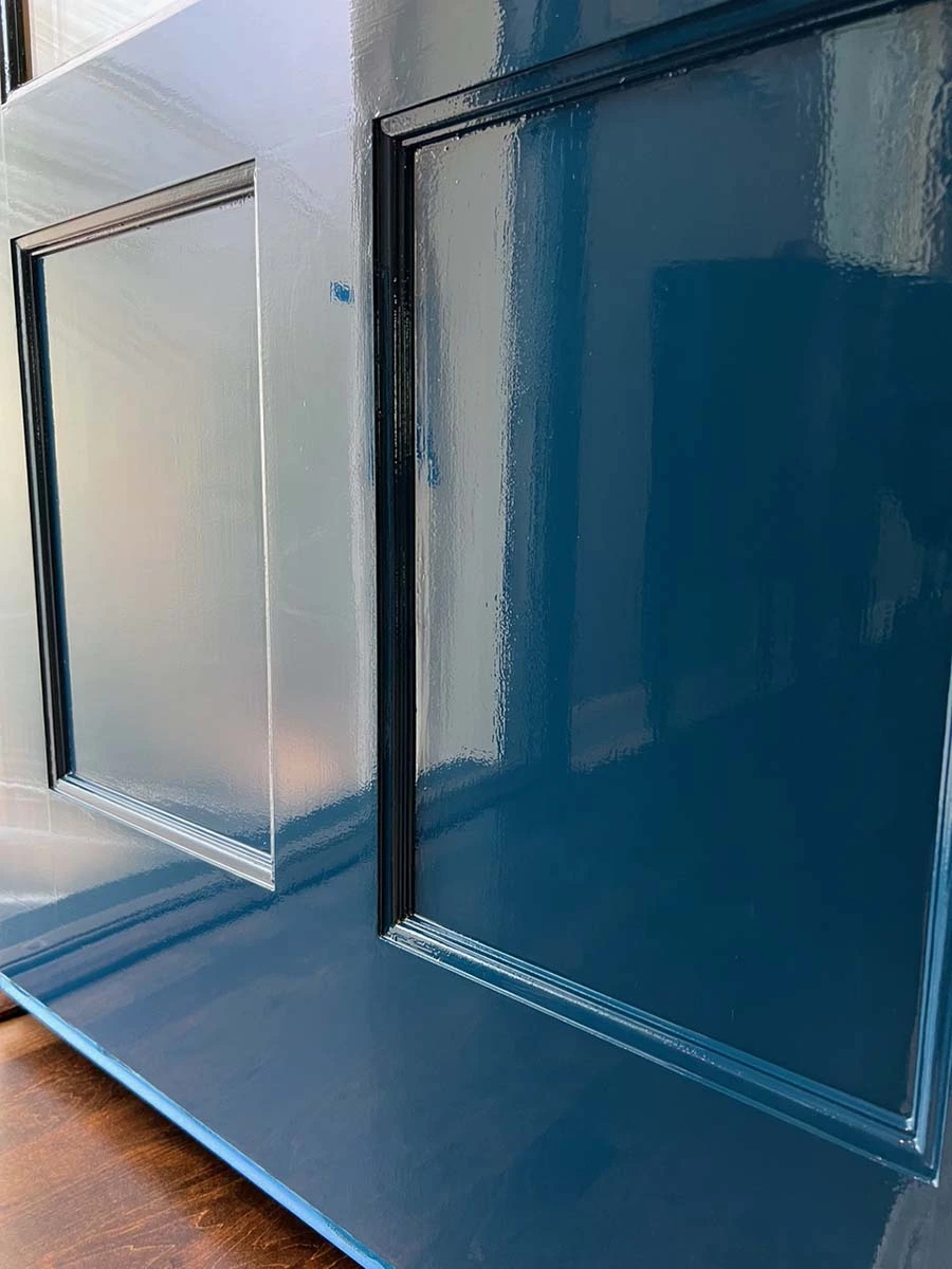 Close-up of freshly applied first coat of Fine Paints Of Europe to front door